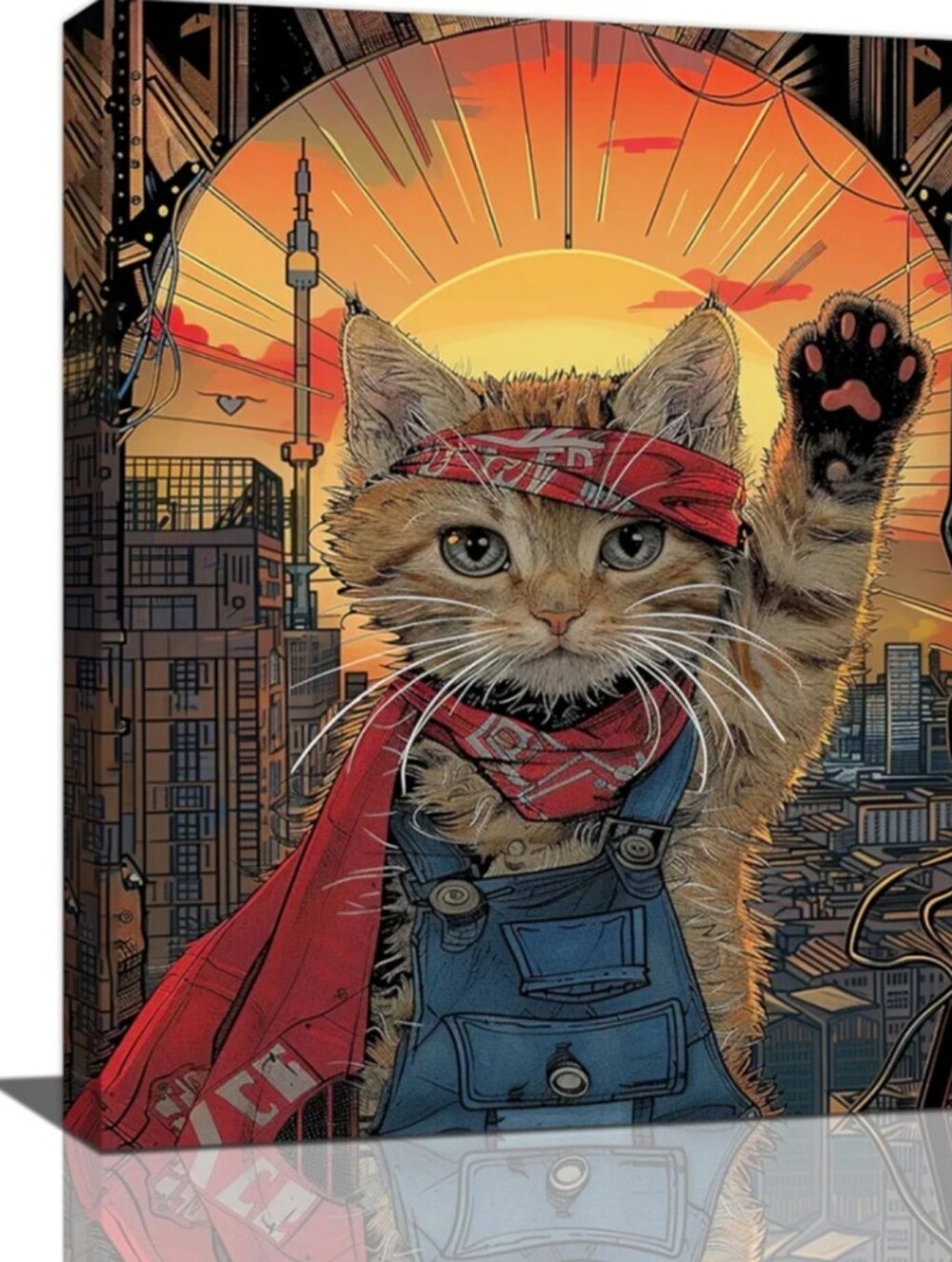 Crekviy Funny Cat Superhero Decor Wall Art 12X16 NWT
